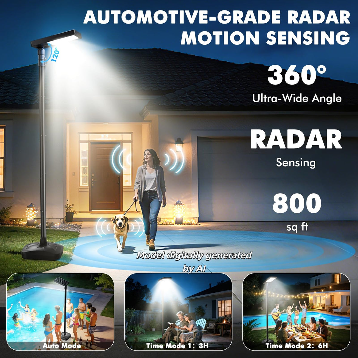 102" Solar Outdoor Street Lights with Pole & Remote, Removable IP65 Waterproof LED Solar Flood Motion Post Light, Dusk to Dawn Solar Floor Lamp for House, Yard, Garden, Patio, Lawn, Garage, Driveway