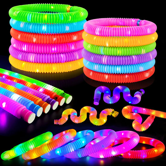 24 PCS Light Up Party Favor Supplies for Kids 4-8-12,Bulk Glow Stick Bracelet Necklace Accessories Decoration for Toddlers,Birthday Goodie Bag Stuffers Graduation End of School Year Gifts for Students