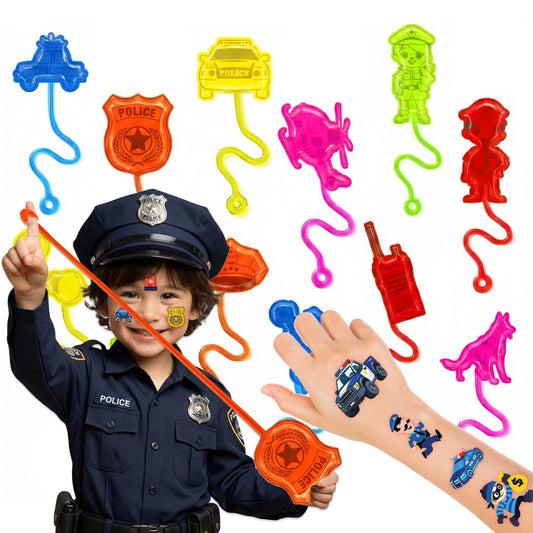 48PCS Police Party Favors - 24PCS Temporary Tattoos & 24PCS Stick Hands Party - Perfect Birthday Party Supplies, Goodie Bag Stuffers, Treasure Box Toys, Classroom Prizes, and Student Gifts