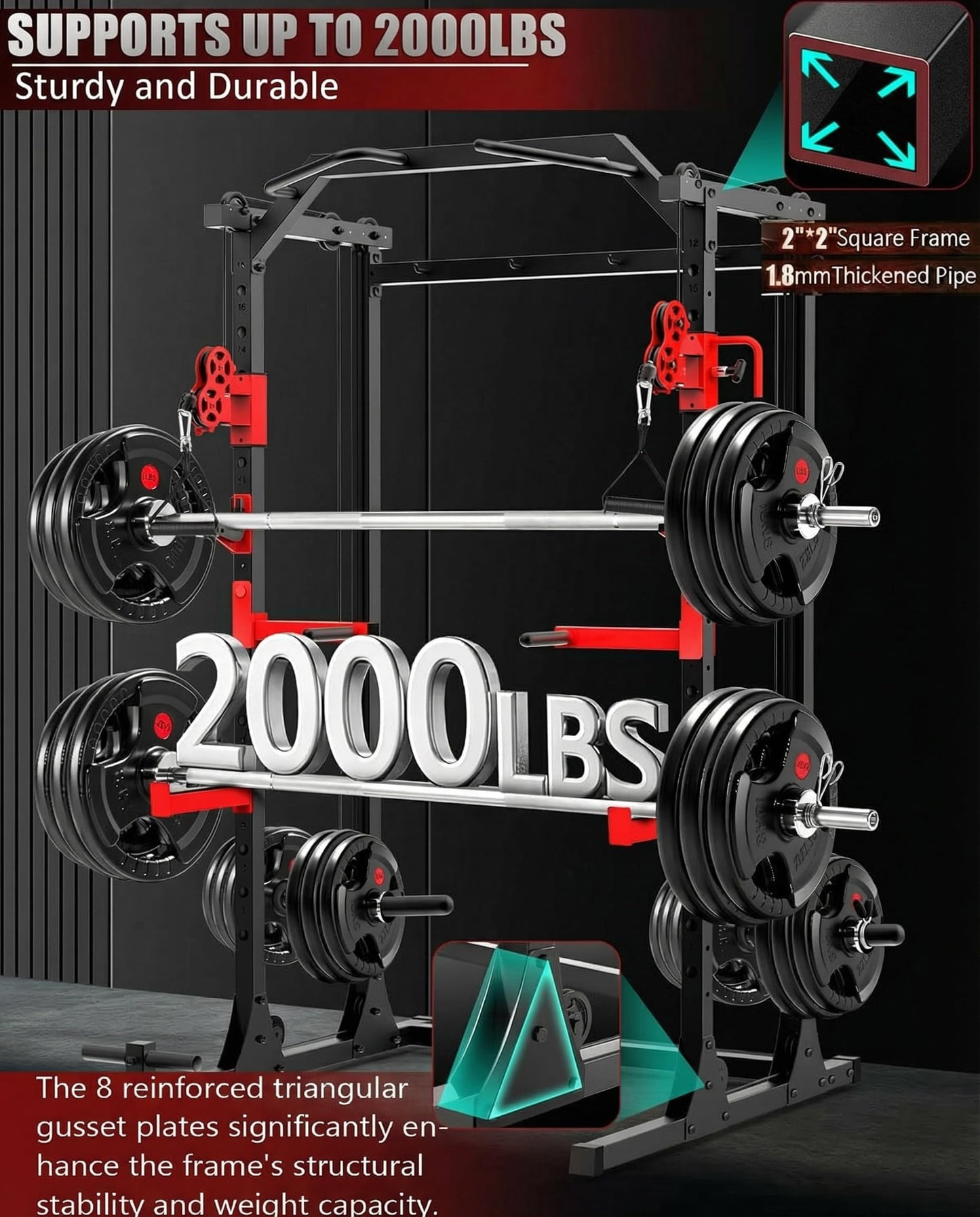 OPPSDECOR 2.0 PRO Power Cage Home Gym - 2000LBS Heavy Duty Power Rack with Independent Dual Pulley Cable Crossover System, Safety Bar, J-Hook, Pull-up Bar, Dip Station - 13.26 ft² Compact Squat Rack
