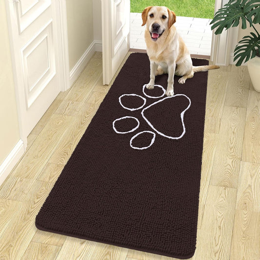 OLANLY Dog Door Mat - Absorbent Non-Slip Mud Mat for Paws | 70x24 Inches, Quick Dry Chenille, Brown