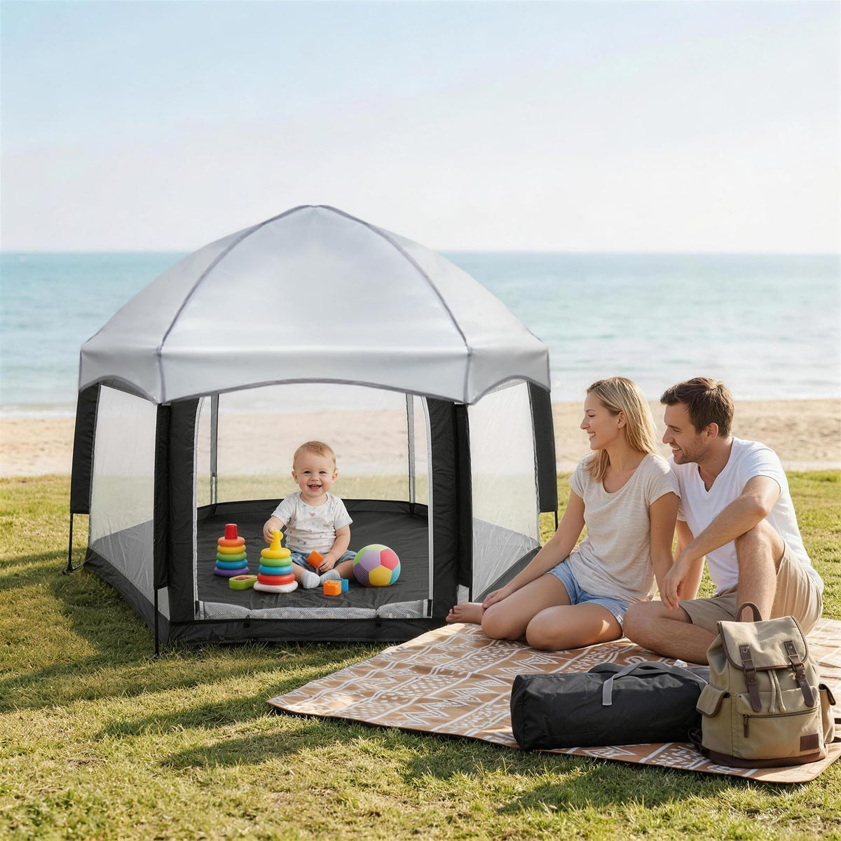 Palopalo Black Pop Up Baby Beach Tent - UPF50+ Sun Protection Canopy & Mosquito Net, Instant Setup Portable Playpen for Indoor & Outdoor Play, Lightweight Pack and Play Yard