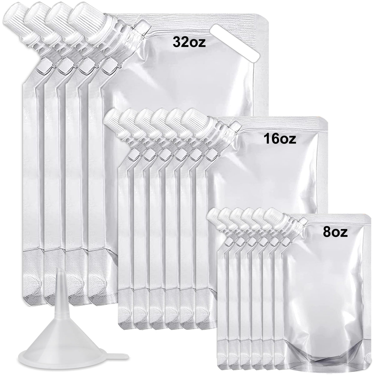 Plastic Flasks, AIDOIT Reusable Cruise Flask Pouches Leak-Proof Flask Pouches Juice Bags for Travel, Concerts, Outdoor Sports Camping (17 Pcs,8oz x6,16oz x6,32oz x4,Funnel Kit)