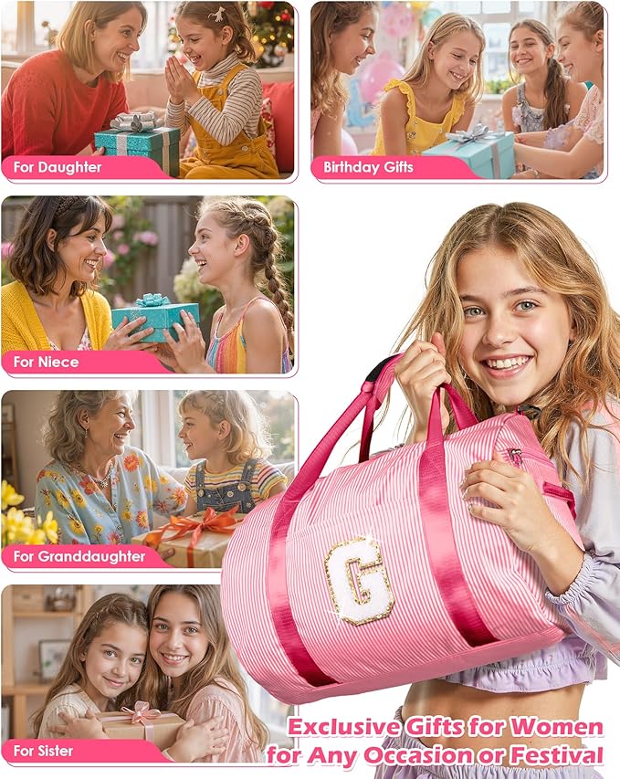 Gift for 5 6 7 8 9 Year Old Girls, Girl Gym Bag, Kids Initial Overnight Duffel Bags with Shoe Compartment, Personalized Travel Bag with Makeup Pouch, Weekend Trips Essentials (Letter K)