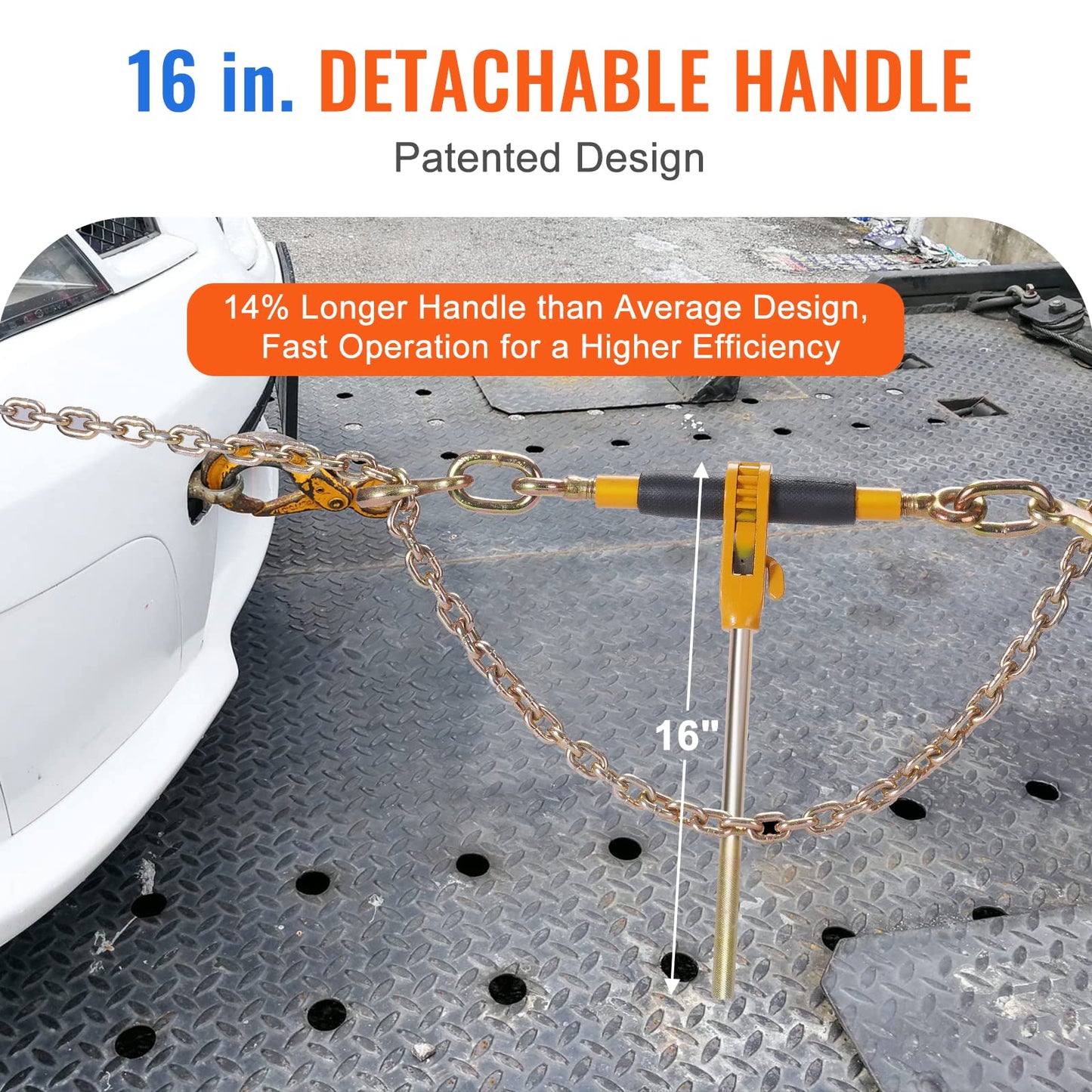 VEVOR Ratchet Chain Binder 3/8-1/2 12000 lbs G80 Hook Detachable Handle Heavy Duty Load Binder, Tie Down Hauling Chain Binders for Flatbed Truck Trailer, Black & Yellow