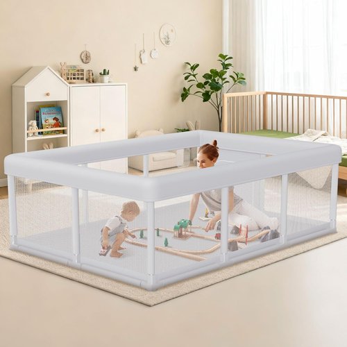 Hiaksedt Baby Playpen - 74x50 Inch Indoor & Outdoor Play Yard with Breathable Mesh Safety Features