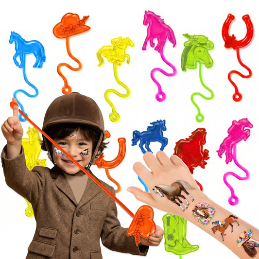 48PCS Horse Party Favors - 24PCS Temporary Tattoos & 24PCS Stick Hands Party - Perfect Birthday Party Supplies, Goodie Bag Stuffers, Treasure Box Toys, Classroom Prizes, and Student Gifts
