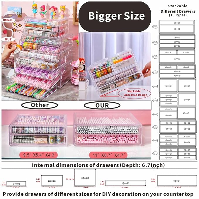 Cq acrylic Stackable Make Up Organizing With 3 Drawers,Clear Drawer Organizer for Vanity Counter, Plastic Makeup Storage Organizer for Bathroom,Medicine,Craft,Accessory,Beauty Supplies,Pack of 1