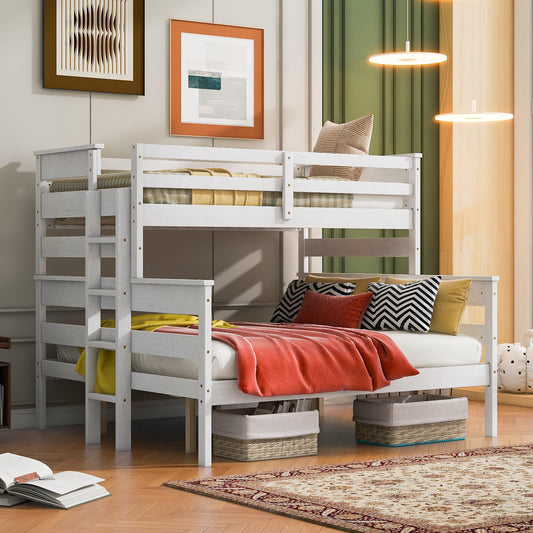 Ball & Cast Bunk Bed Twin XL Over Queen Size,Solid Wood Bed Frame with Guardrails,Ladder,Detachable Bunk Bed for Adults,Teens & Kids,No Box Spring Needed,Space-Saving Design,White