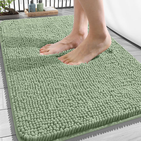 OLANLY Bathroom Rugs - Extra Soft Chenille Bath Mats | Quick Dry, Machine Washable, 34x21, Sage Green