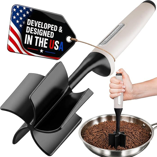 Zulay Kitchen Ground Beef Chopper Tool – 5-Blade Nylon Meat Chopper for Ground Beef, Non-Toxic Food Safe Meat Masher & Breaker, Heat Resistant to 180°C, Dishwasher Safe – Cream