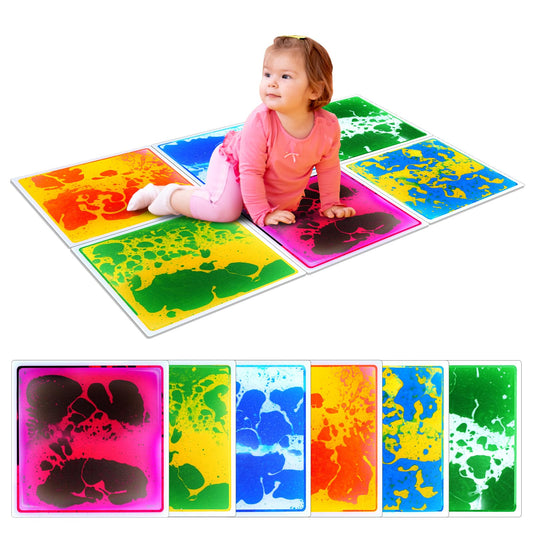 Sensory Floor Tiles for Kids Toddlers: 6 Pack Liquid Play Mats, 12"x12" Squares Autism Sensory Puzzle Pad, Lava Tiles Games Dance Step Pads, Preschool Classroom Montessori Gross Motor Daycare Toys