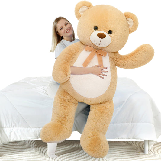 MorisMos Giant Teddy Bear Stuffed Animal 4 Feet,51 in Large Bear Gift for Girlfriend Boyfriend Wife Mom Fiancée, Big Plush Toy for Kid Birthday Christmas Baby Shower Decor,Tan