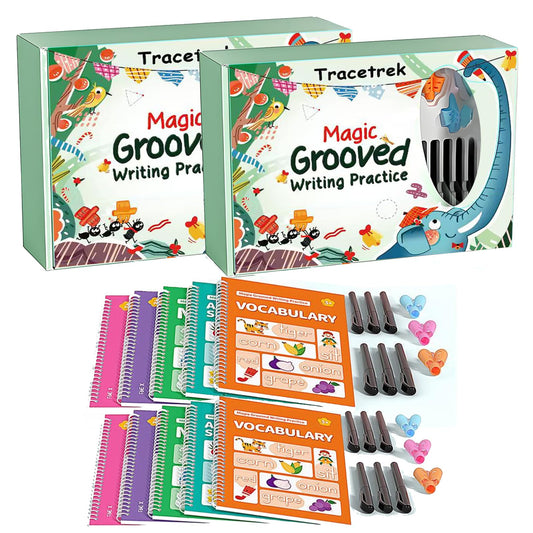 Tracetrek Workbook, Trace Trek Workbook Set - Magic Grooved Writting Practice, Reusable Grooved Handwriting Workbooks, Letter and Number Tracing Book (2pc)