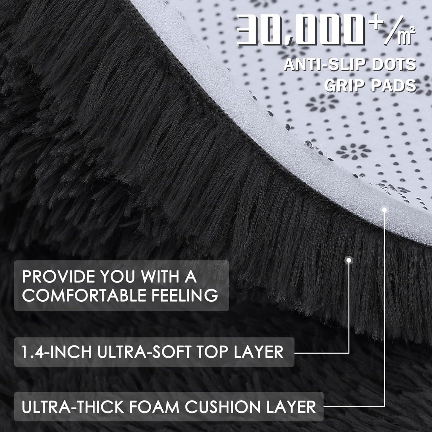 OLANLY Area Rug - Soft Fluffy Shaggy Design for Living Room & Bedroom | Machine Washable, Black 4x8