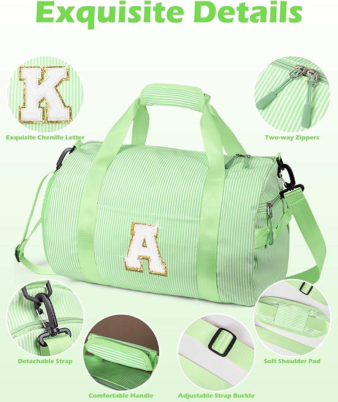 Girls Cheer Up Gifts, Girl Gym Bag, Kids Monogram Overnight Duffel Bags with Shoe Compartment, Personalized Travel Bag with Makeup Pouch, Dance Gift for Niece Daughter (Letter K)