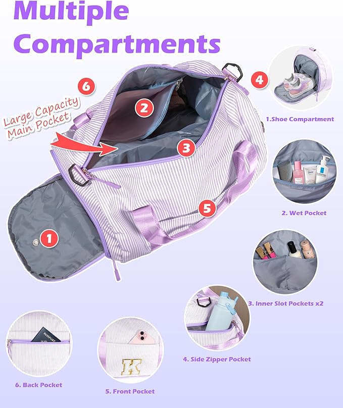 10 Year Old Girl Birthday Gifts, Girl Gym Bag, Kids Initial Overnight Duffel Bags with Shoe Compartment, Personalized Dance Bag with Makeup Pouch, Easter Basket Stuffers for Teens (Letter Y)