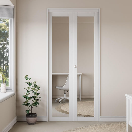 Bifold Doors for 36" x 80" Opening, Mirror Bifold Closet Door with Hardware Kit, Folding Doors Panel for Closet with Water&Scratch-Resistant Surface, Solid Core Pre-Assembled Panels, Easy to Install