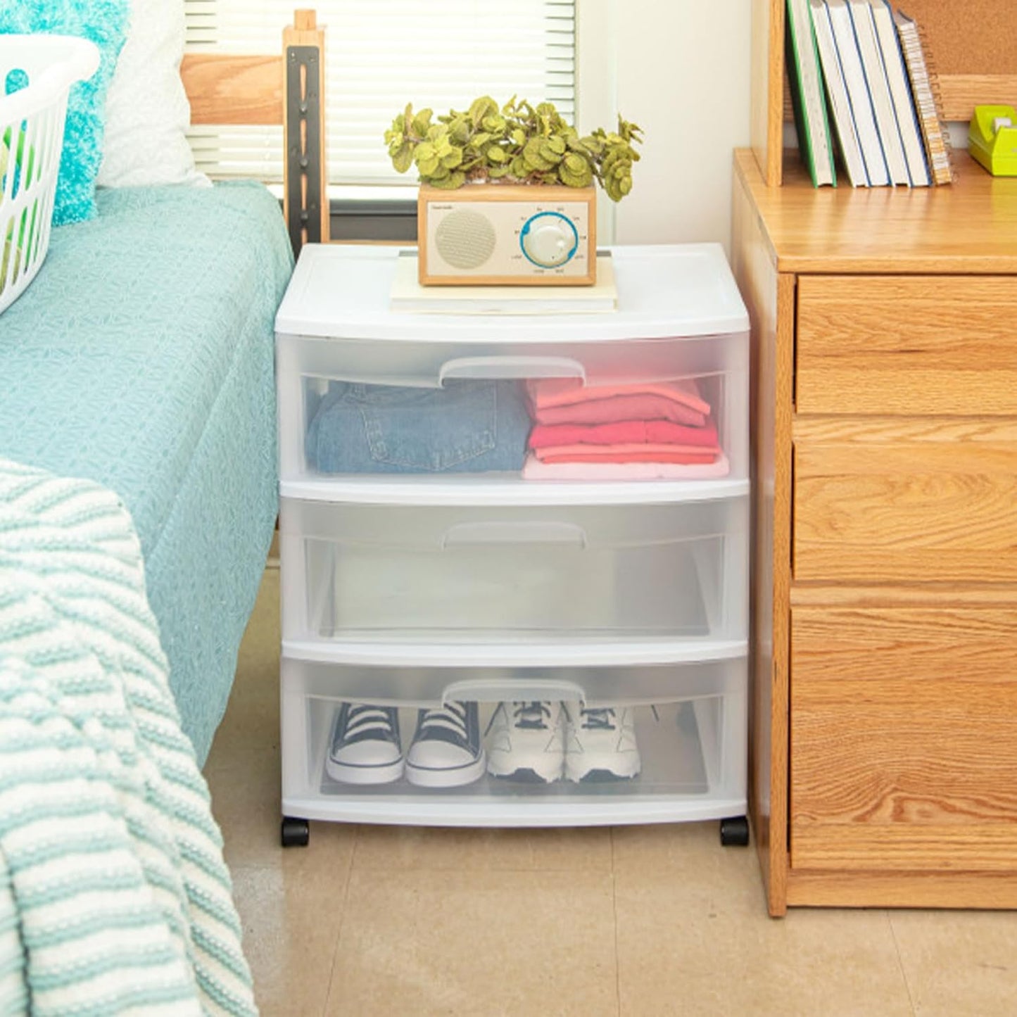 Sterilite 4-Pack Wide 3 Drawer Rolling Storage Cart - Clear Drawers & White Frame for Easy Organization