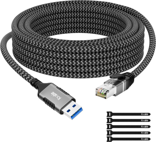 25 3.0 RJ45 5 USB to Ethernet Cable FT, USB A Male to Male Cord, Directly Connected, Aluminum Portable Gigabit LAN