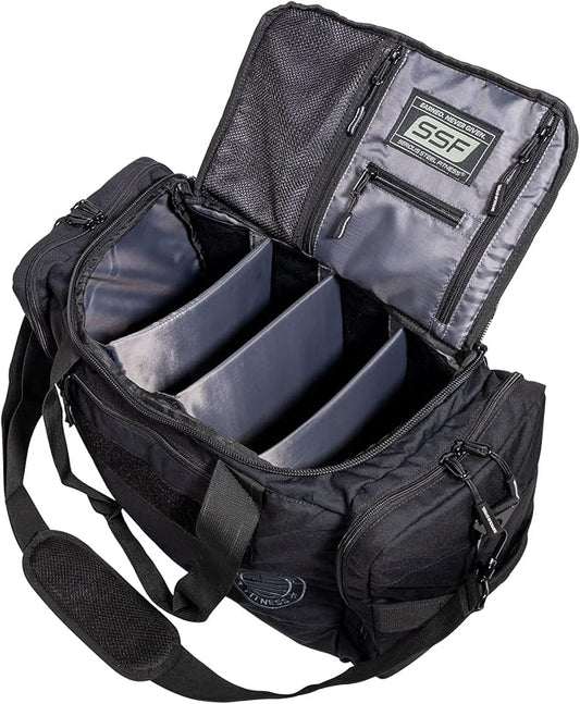 Serious Steel Fitness Gym Bag With Moveable & Removable Dividers Made from 1000D Nylon (Utility Duffel - Black)