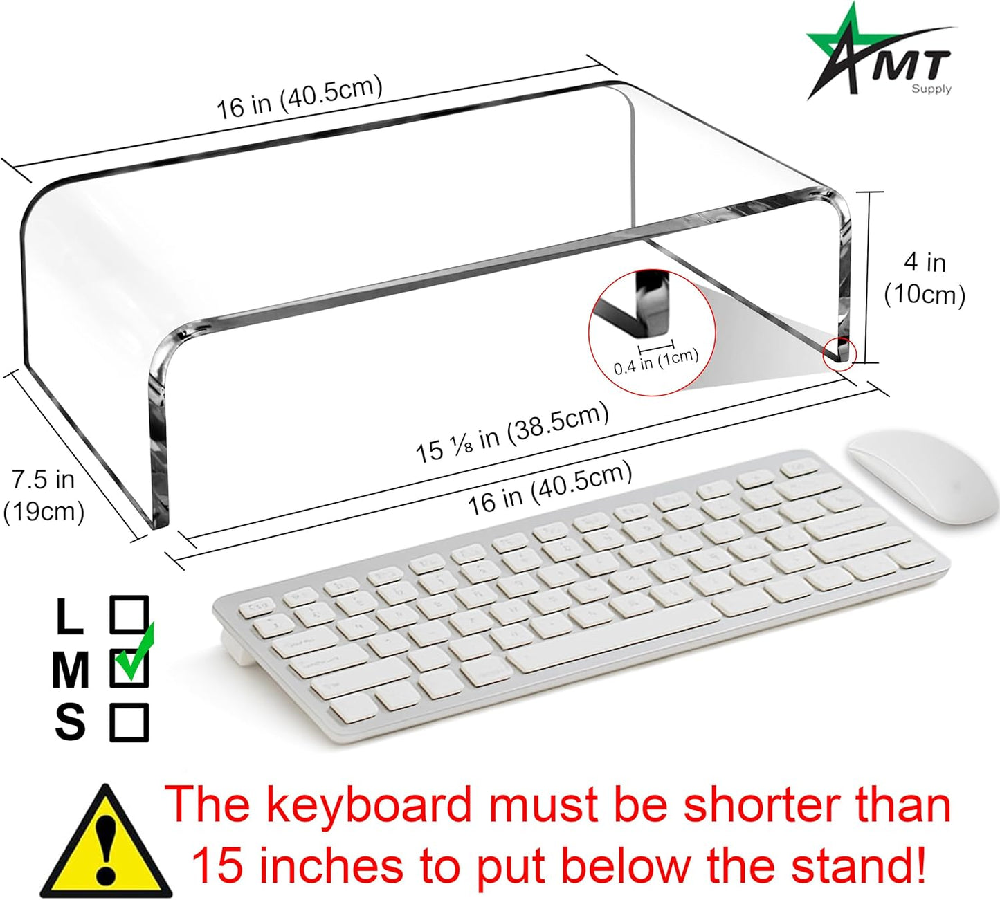 16 Inch AMT Acrylic Laptop Monitor Stand, Computer Riser with Cat Keyboard Protector, Space-Saving Design, Extra