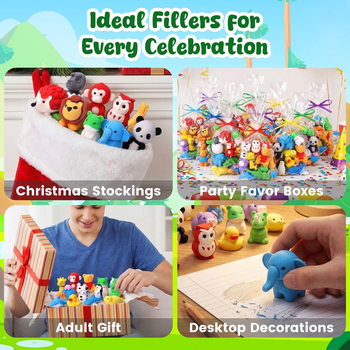 3 otters 50 Pack Animal Erasers, Desk Pets Classroom Prizes Treasure Box Toys Game Reward for School, Mini Fun Cute Erasers for Gag Gift Goodie Bag Stuffers Party Favors