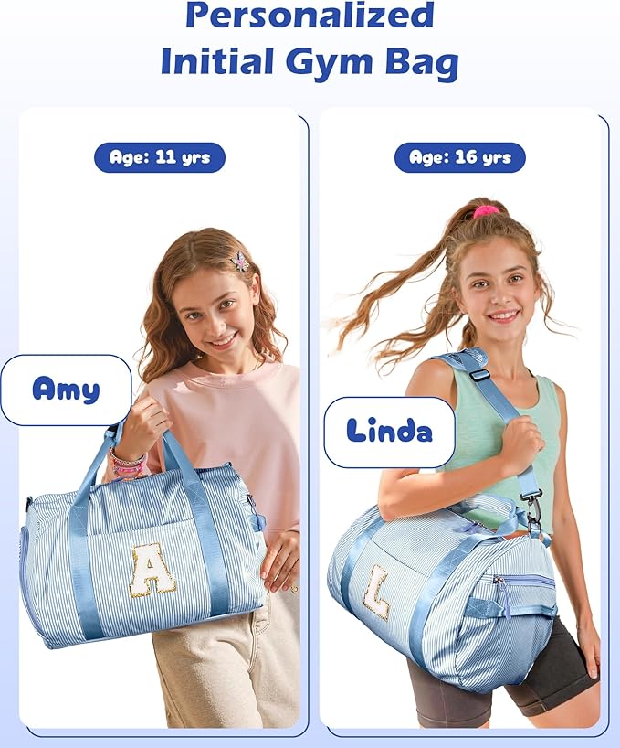 Fashionable Gifts for Teens Girl, Girl Gym Bag, Kids Initial Overnight Duffel Bags with Shoe Compartment, Personalized Travel Bag with Makeup Pouch, Gift for Niece Sister (Letter T)