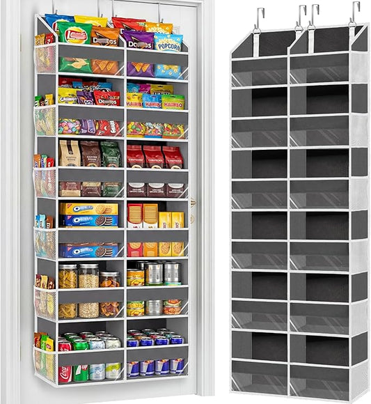 Over the Door Organizer 6 Tiers, Extra Large Behind Door Storage of 12 Compartments, 80 lbs Weight Capacity Hanging Storage Organizer with Clear Window Kids Toys, Shoes, Diapers, Room storage