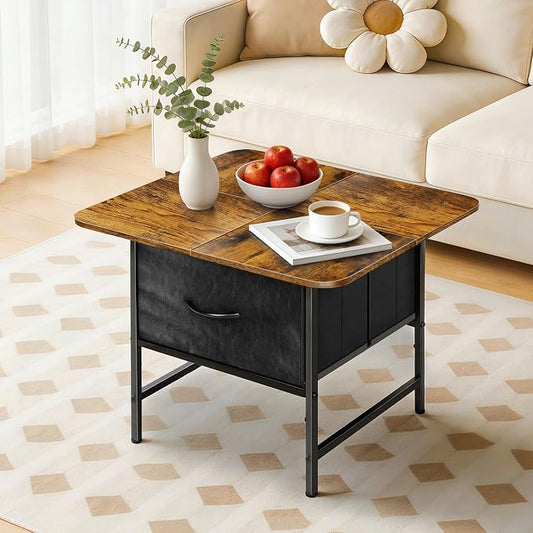 Coffee Tables for Living Room,Modern Small Coffee Table with 2 Large Storage Drawers,Wooden Square Center Table for Small Space,Apartment,Dorm,Home Office,Rusitc Brown