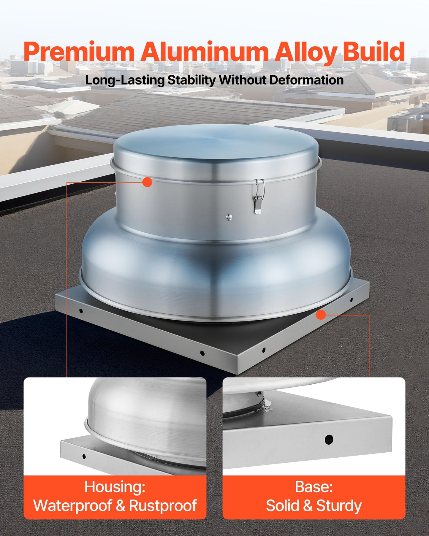 VEVOR Roof Exhaust Fan, 1500CFM & 2600CFM Adjustable Speed Control Attic Vent Fan with High-Power Motor, 24.8inch Fan Base Heavy-Duty Aluminum Alloy, Compact for Garage,Kitchen,Bathroom,Silver