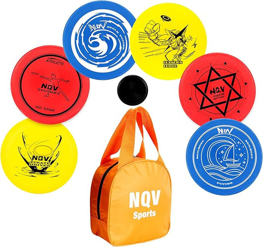 NQV Disc Golf Set with Bag,Disc Golf Beginner Set,6 Pack Flying Discs with Putters Drivers Mid Ranges+1 Disc Golf Bag for Beginners