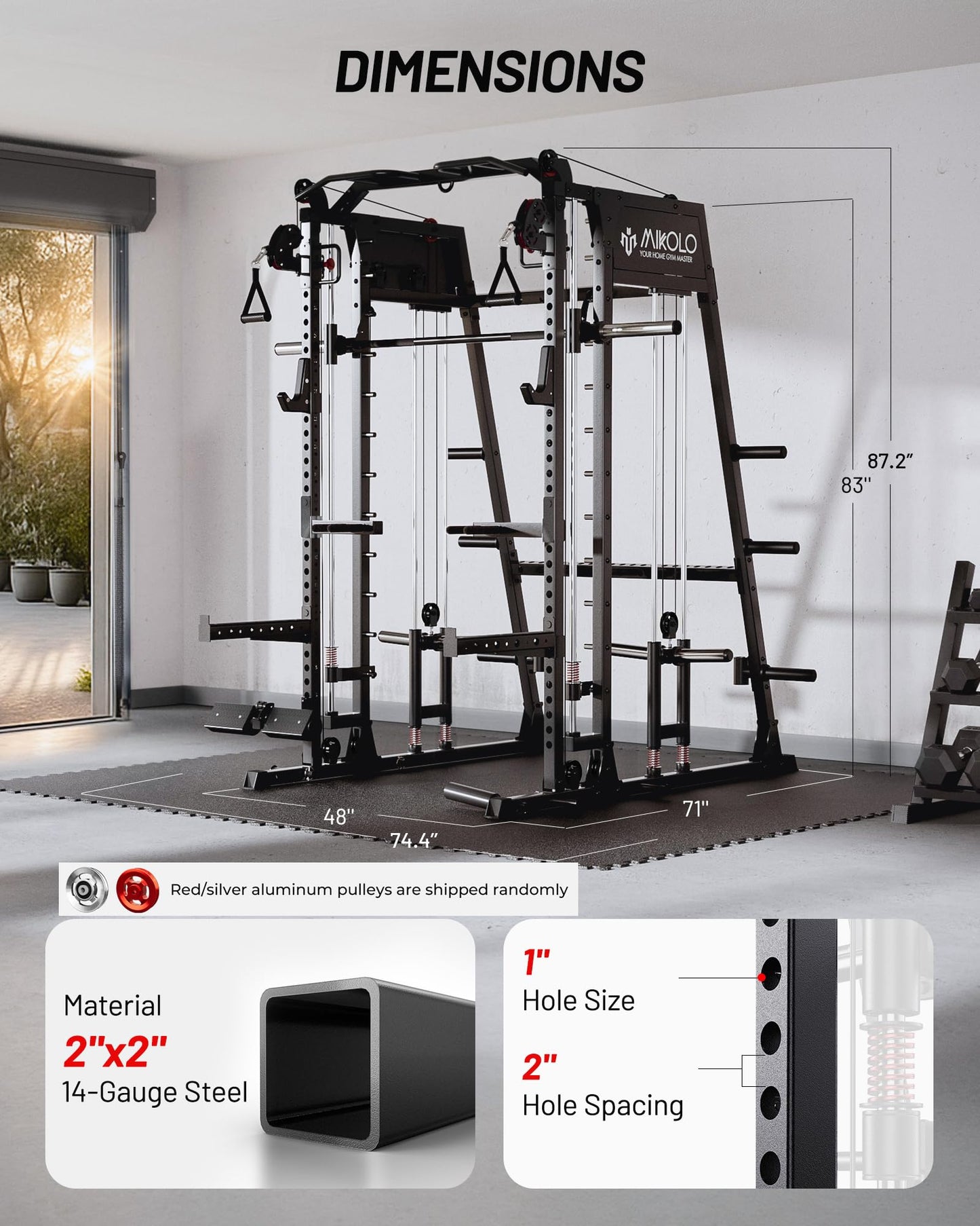 Mikolo M4 2.0 Ultra Smith Machine, Multi-Function Squat Rack with LAT-Pull Down System & Cable Crossover Machine, Training Equipment with Leg Hold-Down Attachment, Black