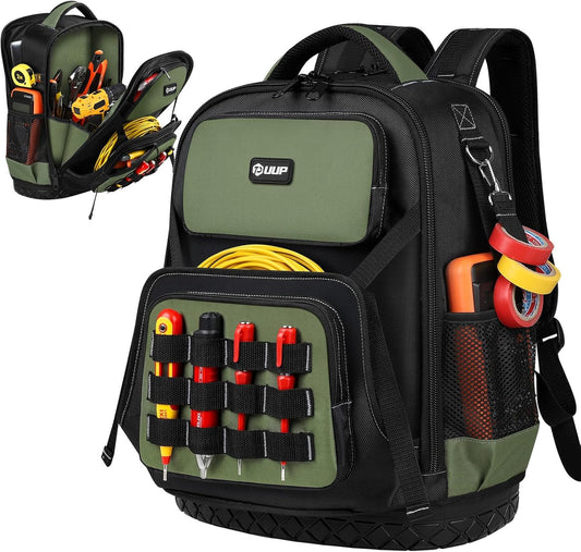 UUP Heavy Duty Tool Backpack - Large Waterproof Tool Organizer with Molded Hard Bottom | Ideal for Electricians & Contractors