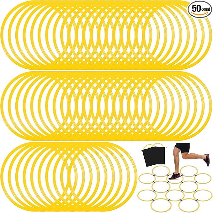 Shappy 50 Pcs Agility Rings with Storage Bags 15 Inch Agility Training Rings Hoop Exercise Ring Plastic Speed Rings Jumping Hoops for Sports Soccer Football Gymnastics Practice Games