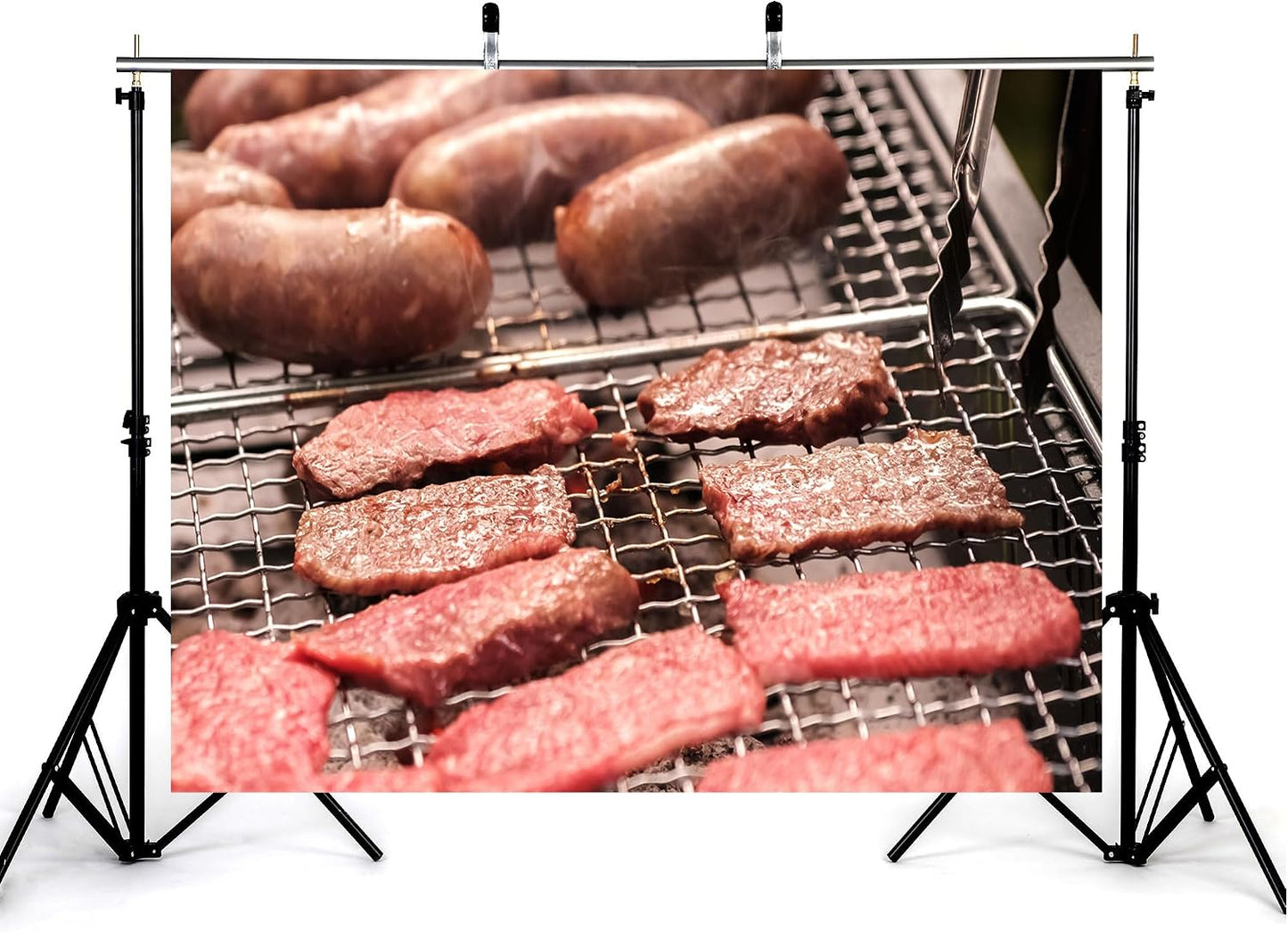 KeyWork 8x8ft Smoky BBQ Meat Assortment Backdrop Sausages Beef Slices Photography Background for Catering Event