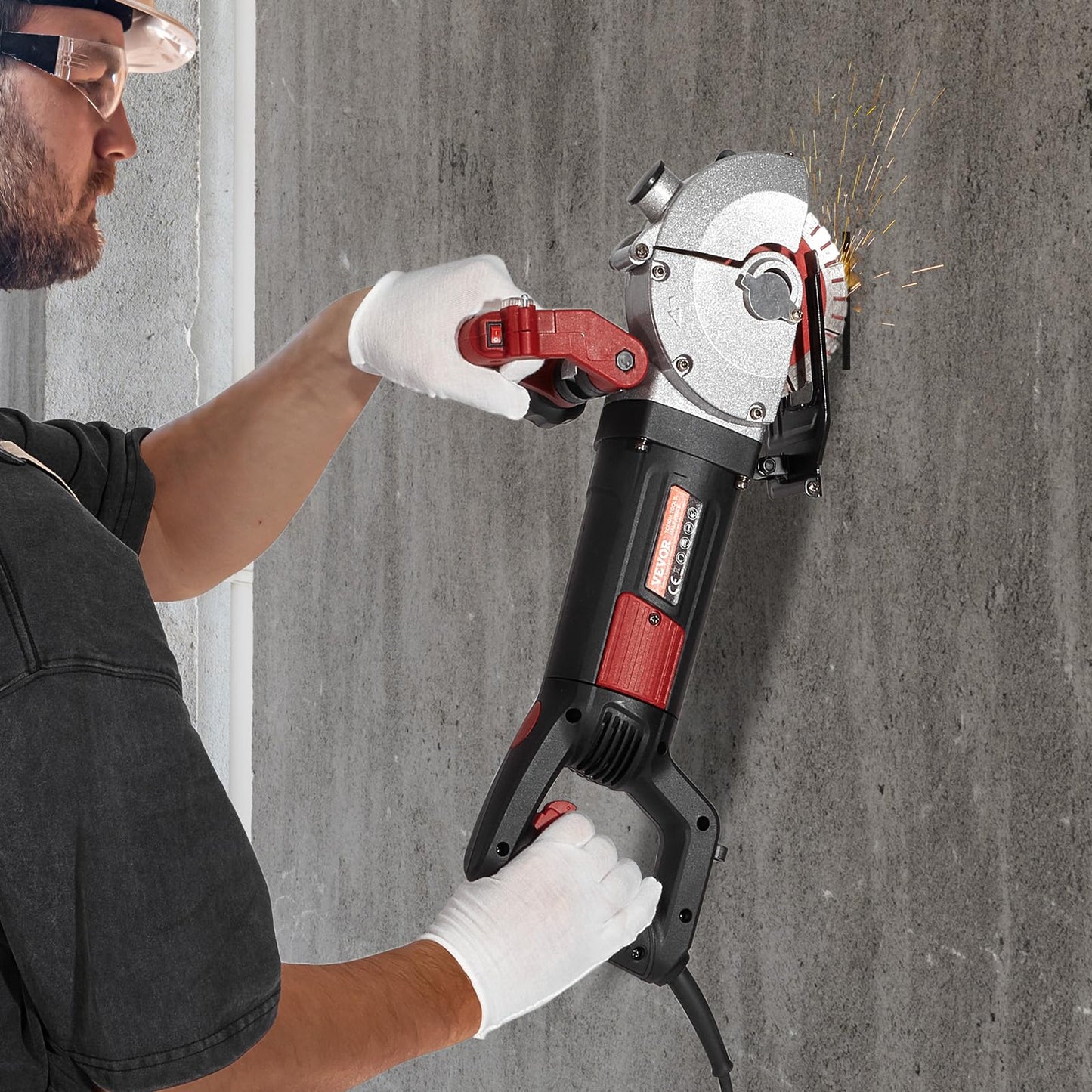 VEVOR Wall Chaser Concrete Cutter 4800W (with 5 X 5" Saw Blades Dustproof and Line Infrared Sighting) for Marble Concrete Granite and Bricks Walls