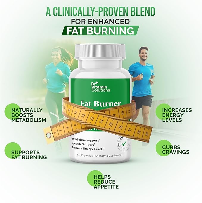 DR VITAMIN SOLUTIONS Fat Burner & Appetite Control Weight Loss Supplements for Women & Men - Metabolism Booster w/L-Carnitine, CLA, Chromium - Appetite Suppressant for Weight Loss - 60 Capsules