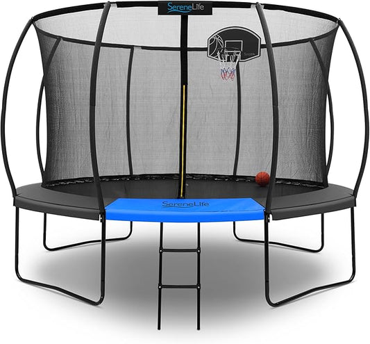 Serenelife 12FT 10FT 8FT Recreational Trampolines with Enclosure Net and Ladder and Anti-Rust Coating, ASTM Approved Trampoline Outdoor for Kids and Adults Outdoor Yard Trampolines