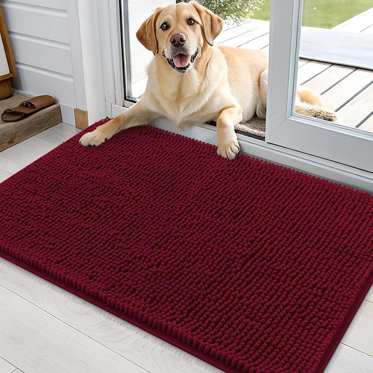 OLANLY Dog Door Mat - Absorbent Non-Slip Mud Mat for Dogs | Quick Dry Chenille, 36x24, Burgundy