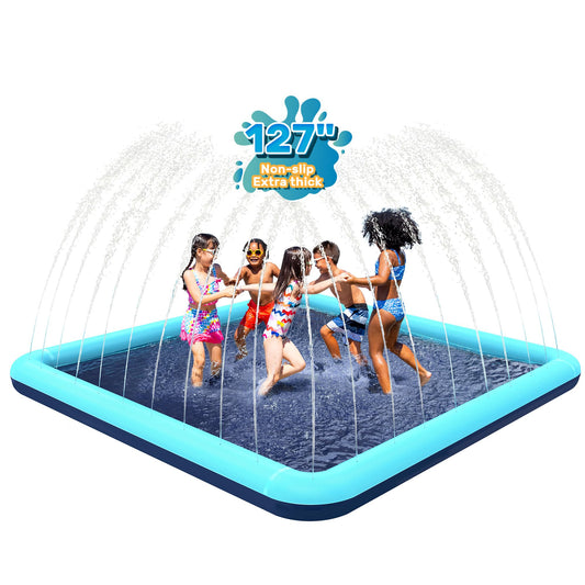 Bilibara 127'' Splash Pad for Dogs, Non-Slip Sprinkler for Kids, Square Splash Pad for Kids Ages 4-8, Splash Pads for Toddlers 1-3, Dog Sprinkler Shallow Pool, Outdoor Water Toys for Backyard, Teal