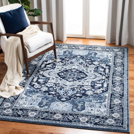SAFAVIEH Charleston Collection Area Rug - 6'7" Square, Navy & Blue, Oriental Medallion Design, Non-Shedding & Easy Care, Ideal for High Traffic Areas in Living Room, Bedroom (CHL431N)