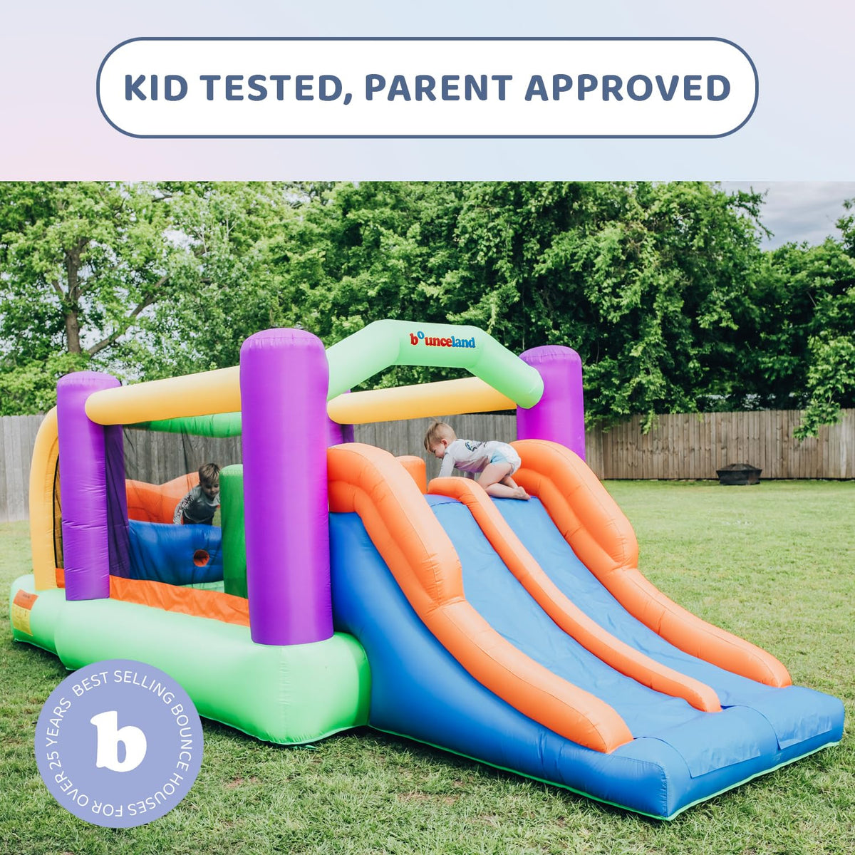 Bounceland Pro Racer Obstacle Bounce House with Dual Slides, Bounce, Climb, Slide All in One, UL 1 HP Blower Included, 19 ft x 9 ft x 7 ft H, Great for Big Party, Fun Racing Game in Teams