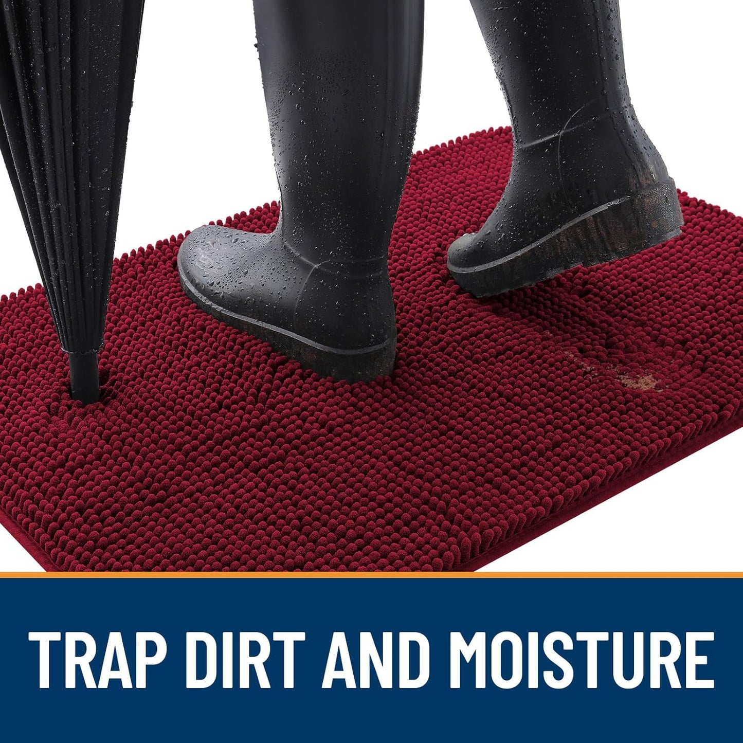 OLANLY Dog Door Mat - Absorbent Non-Slip Washable Chenille Mat for Muddy Paws | 54x32, Burgundy