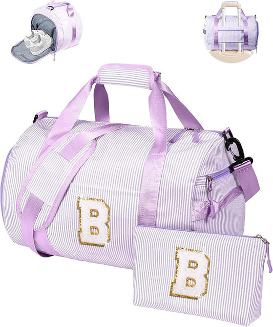Birthday Gift for Daughter, Girl Gym Bag, Kids Initial Overnight Duffel Bags with Shoe Compartment, Personalized Dance Bag with Makeup Pouch, Teen Girl Gifts Trendy Stuff (Letter B)