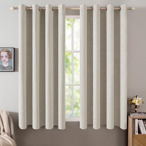 MIULEE Linen Curtains - 100% Blackout Thermal Insulated Grommet Drapes | Cobblestone, 52 x 45 Inch (2 Panels)