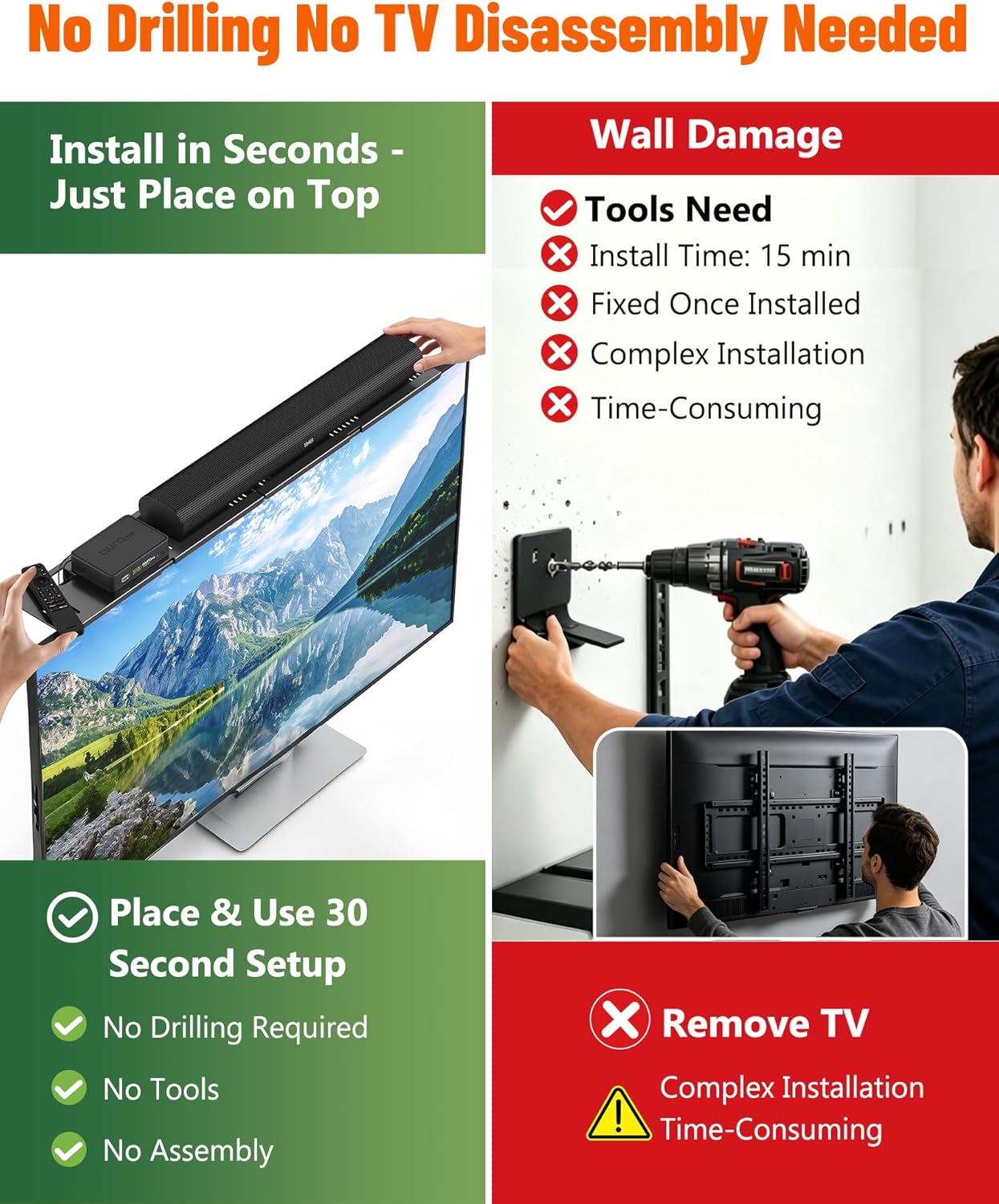 CUISIBOT 15 Lbs, 16.9x4.7inch Soundbar Mount, No Drilling Steel TV Top Shelf Fits Most of Sound Bars Up to Universal