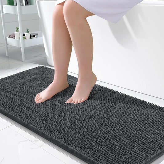 OLANLY Large Bathroom Rugs - Extra Soft Chenille Bath Mats | Quick Dry & Machine Washable - Dark Grey 50x30