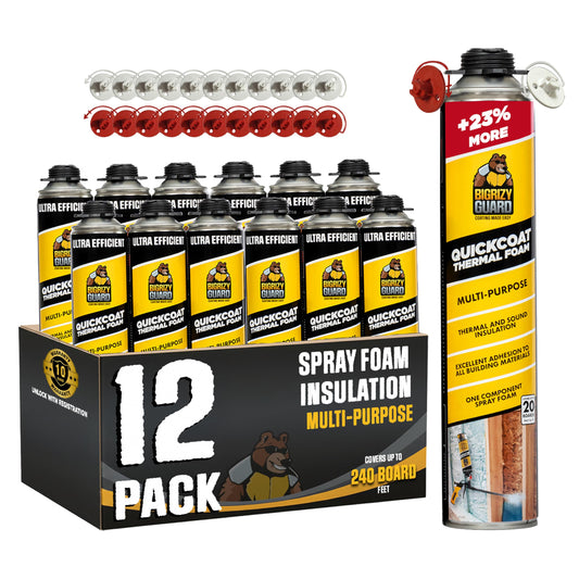 Bigrizy Guard Closed Cell Spray Foam Insulation - 12 Pack, DIY Polyurethane Expanding Insulation Sealant for Garage Door, Attic, Walls - Covers 240 Board Feet (Gun & Cleaner Not Included)