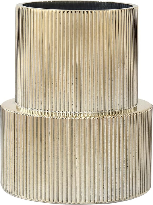 Ribbed Glass Vase, Flower Vase, Fluted Gold Vases for Flowers, Modern Vases for Living Room, Dining Table, Entryway, Shelf, Wedding, Office, Coffee Table, Birthday, 7.5 Inches